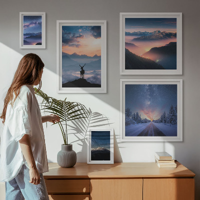 Lot de tableaux encadrés Paysages de montagne la nuit