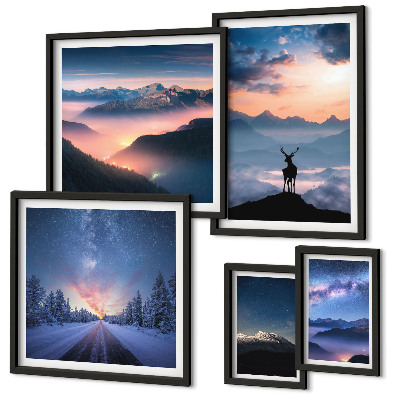 Lot de tableaux encadrés Paysages de montagne la nuit