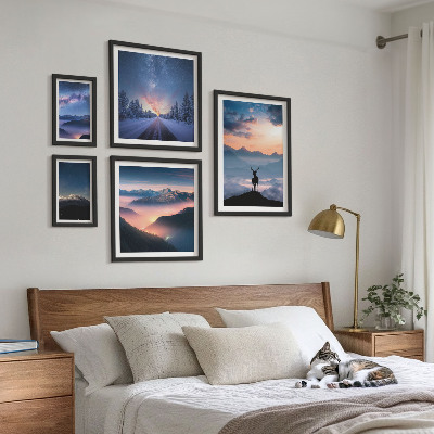 Lot de tableaux encadrés Paysages de montagne la nuit