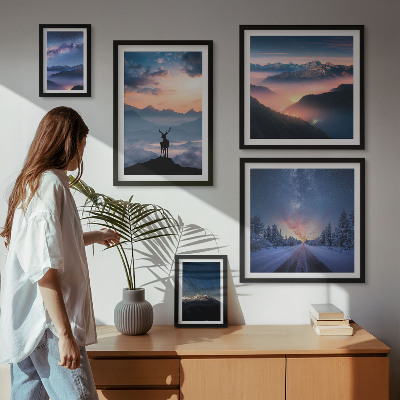 Lot de tableaux encadrés Paysages de montagne la nuit