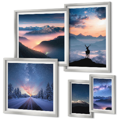 Lot de tableaux encadrés Paysages de montagne la nuit