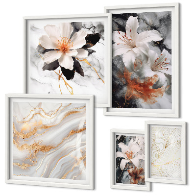 Ensemble de 5 tableaux Élégance du fond en marbre floral