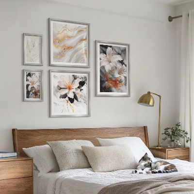Ensemble de 5 tableaux Élégance du fond en marbre floral