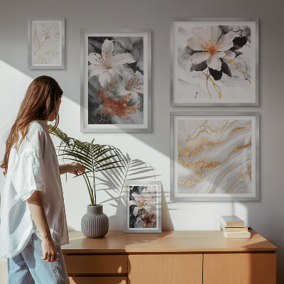 Ensemble de 5 tableaux Élégance du fond en marbre floral