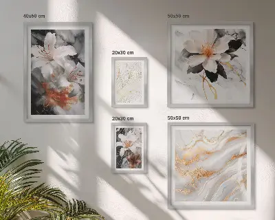 Ensemble de 5 tableaux élégance du motif floral sur fond marbre