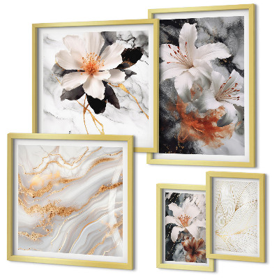 Ensemble de 5 tableaux Élégance du fond en marbre floral