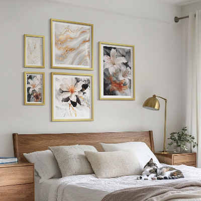 Ensemble de 5 tableaux Élégance du fond en marbre floral