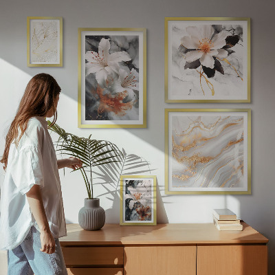 Ensemble de 5 tableaux Élégance du fond en marbre floral