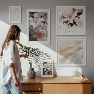 Ensemble de 5 tableaux Élégance du fond en marbre floral
