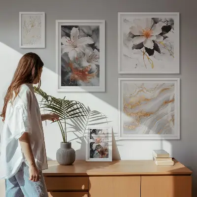 Ensemble de 5 tableaux élégance du motif floral sur fond marbre