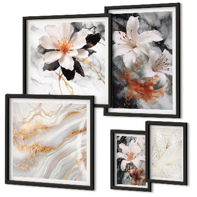 Ensemble de 5 tableaux Élégance du fond en marbre floral