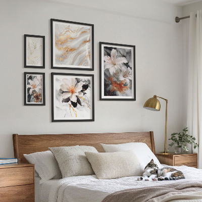 Ensemble de 5 tableaux Élégance du fond en marbre floral