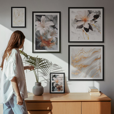 Ensemble de 5 tableaux Élégance du fond en marbre floral
