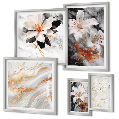 Ensemble de 5 tableaux Élégance du fond en marbre floral