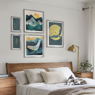 Ensemble de 5 tableaux Montagnes d'oiseaux style moderne