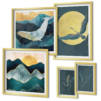 Ensemble de 5 tableaux Montagnes d'oiseaux style moderne