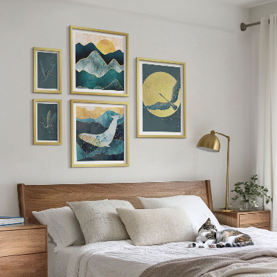 Ensemble de 5 tableaux Montagnes d'oiseaux style moderne
