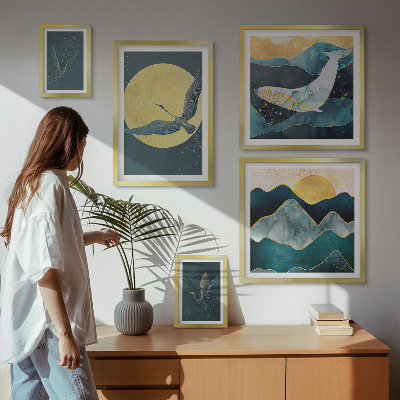 Ensemble de 5 tableaux Montagnes d'oiseaux style moderne