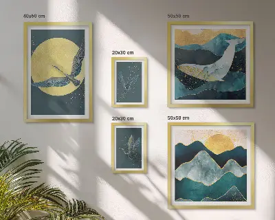 Ensemble de 5 tableaux représentant des montagnes d'oiseaux dans un style moderne
