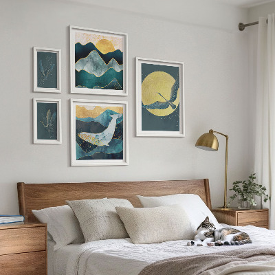 Ensemble de 5 tableaux Montagnes d'oiseaux style moderne