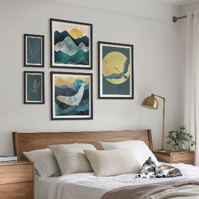 Ensemble de 5 tableaux Montagnes d'oiseaux style moderne