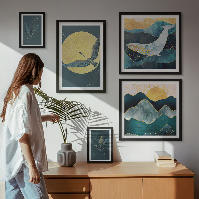 Ensemble de 5 tableaux Montagnes d'oiseaux style moderne