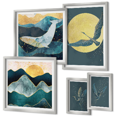 Ensemble de 5 tableaux Montagnes d'oiseaux style moderne