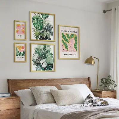 Tableau de décoration murale motifs végétaux et fleurs bohèmes
