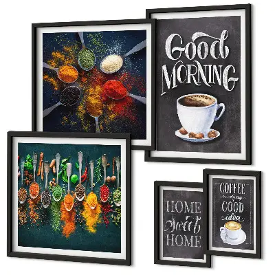 Lot de tableaux encadrés motifs sur le thème du café pour les amateurs
