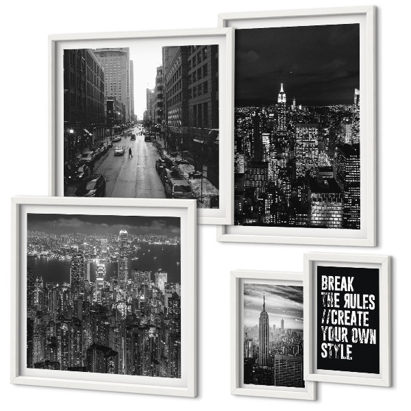 Ensemble de 5 tableaux Vues en noir et blanc de New York