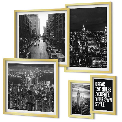 Ensemble de 5 tableaux Vues en noir et blanc de New York