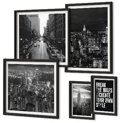 Ensemble de 5 tableaux Vues en noir et blanc de New York