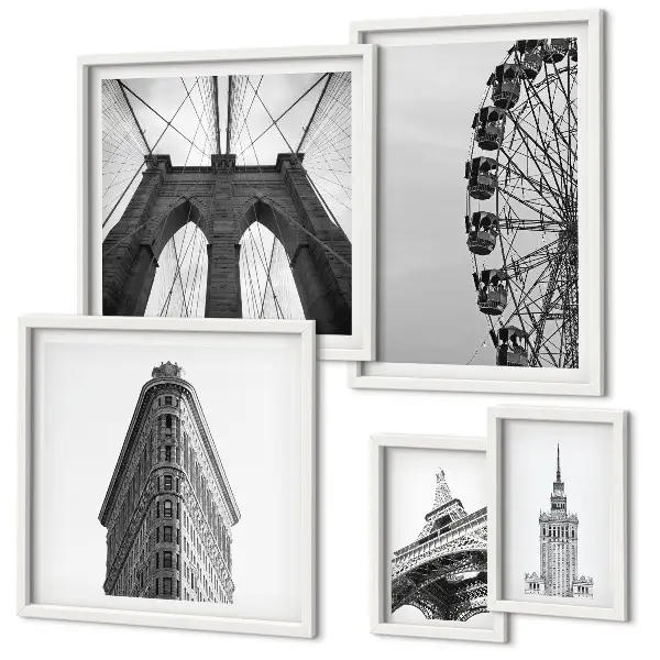 Tableau de décoration murale représentant une architecture métropolitaine en noir et blanc