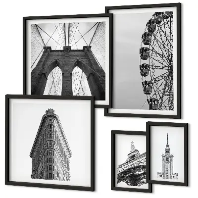 Tableau de décoration murale représentant une architecture métropolitaine en noir et blanc