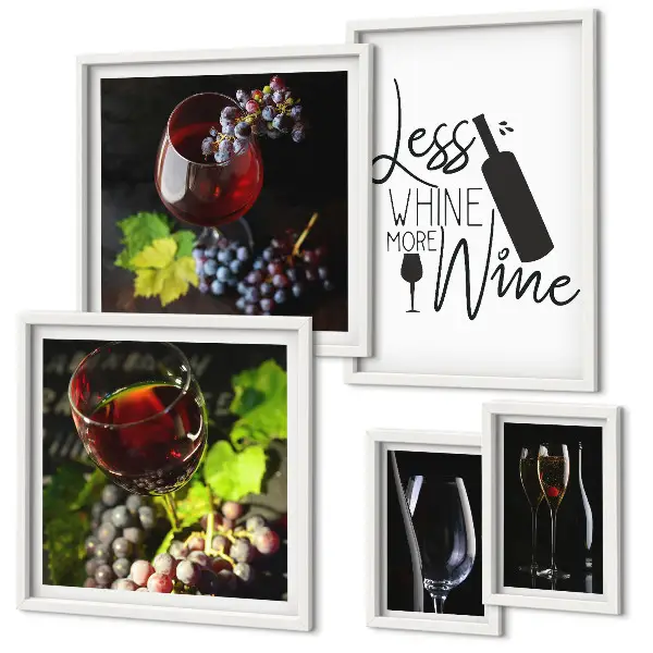 Ensemble de 5 tableaux représentant des vins et accessoires élégants