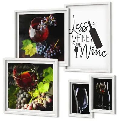 Ensemble de 5 tableaux représentant des vins et accessoires élégants