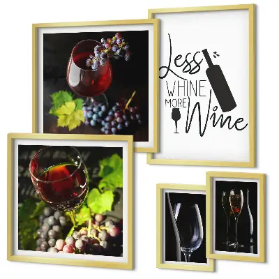 Ensemble de 5 tableaux représentant des vins et accessoires élégants