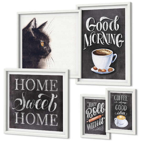 Ensemble de 5 tableaux Slogans positifs sur les chats dans le café