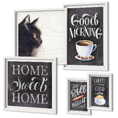Ensemble de 5 tableaux Slogans positifs sur les chats dans le café