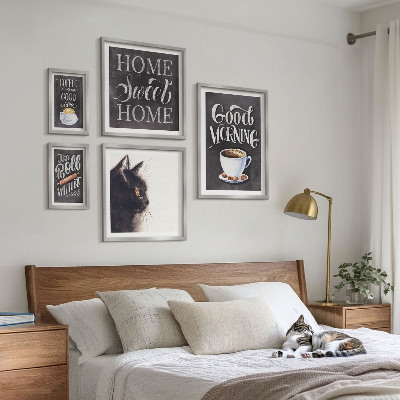 Ensemble de 5 tableaux Slogans positifs sur les chats dans le café