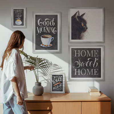 Ensemble de 5 tableaux Slogans positifs sur les chats dans le café