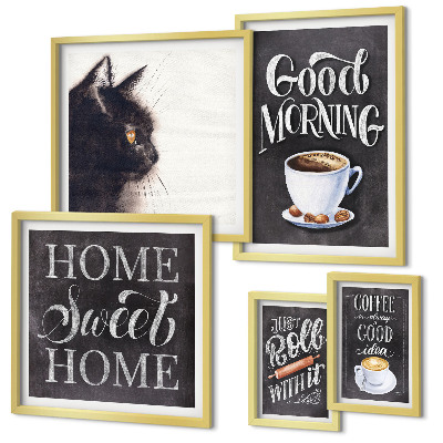 Ensemble de 5 tableaux Slogans positifs sur les chats dans le café