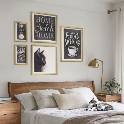 Ensemble de 5 tableaux Slogans positifs sur les chats dans le café