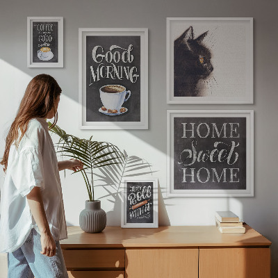 Ensemble de 5 tableaux Slogans positifs sur les chats dans le café