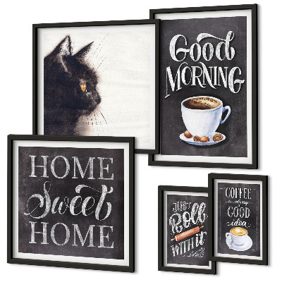 Ensemble de 5 tableaux Slogans positifs sur les chats dans le café