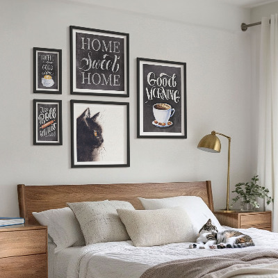 Ensemble de 5 tableaux Slogans positifs sur les chats dans le café