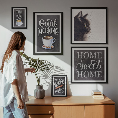 Ensemble de 5 tableaux Slogans positifs sur les chats dans le café