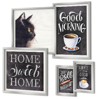 Ensemble de 5 tableaux Slogans positifs sur les chats dans le café