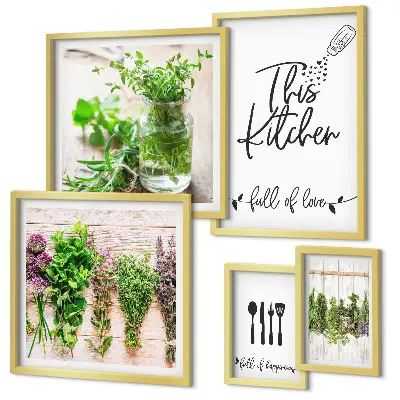 Tableau de décoration murale représentant des herbes aromatiques et la cuisine