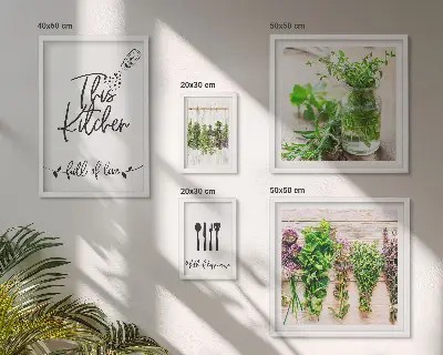 Tableau de décoration murale représentant des herbes aromatiques et la cuisine